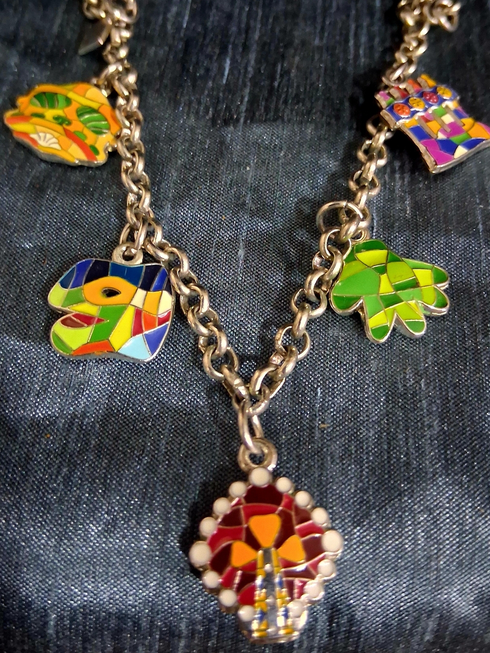 Vintage Barcelona Antoni Gaudi Mosaic Enamel Charm Bracelet Spain Souvenir